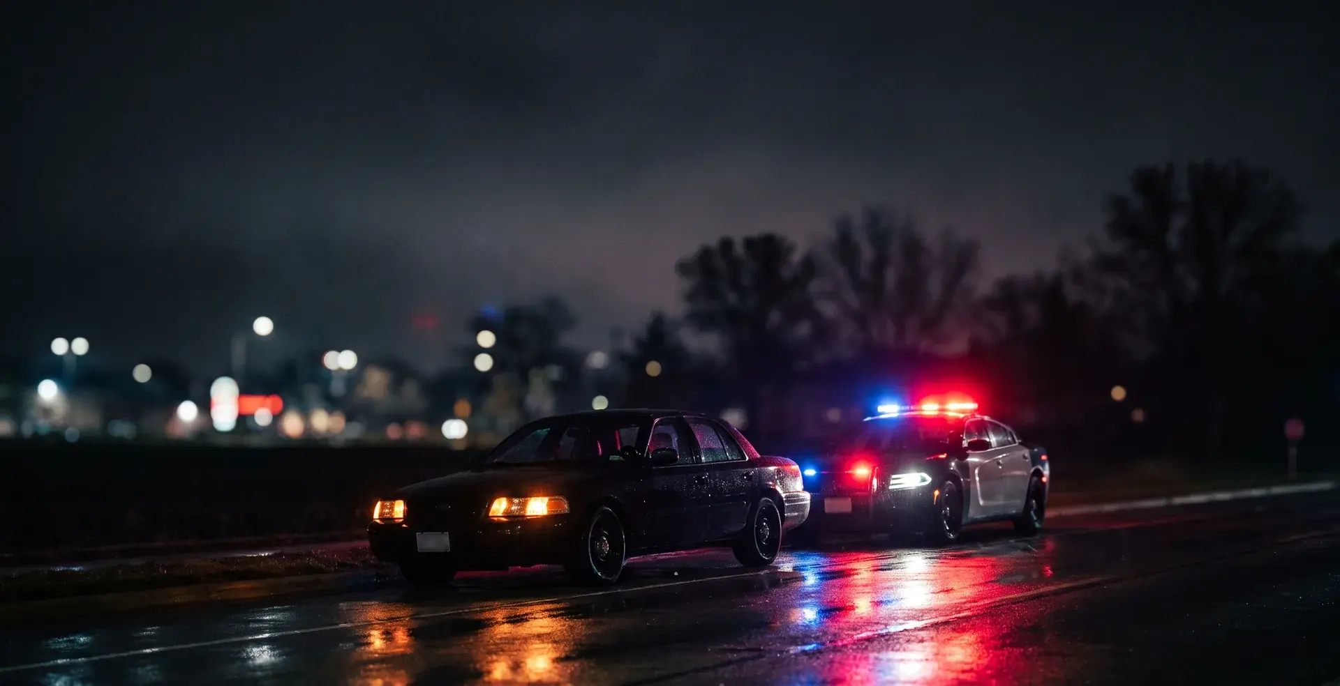 A night traffic stop on a Joliet, Illinois street, the situation that begins most DUI cases