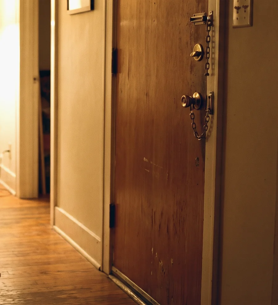A front door bolted from inside, a home protected by an Illinois order of protection