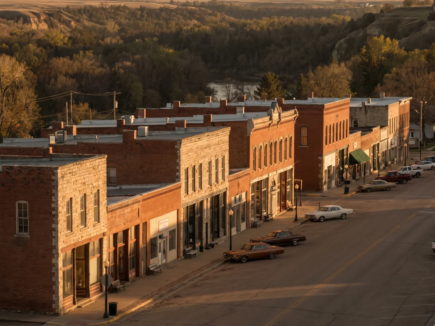 A historic limestone main street above a river valley in late afternoon light. Inspired Law Group serves Lemont and the surrounding Will County communities.