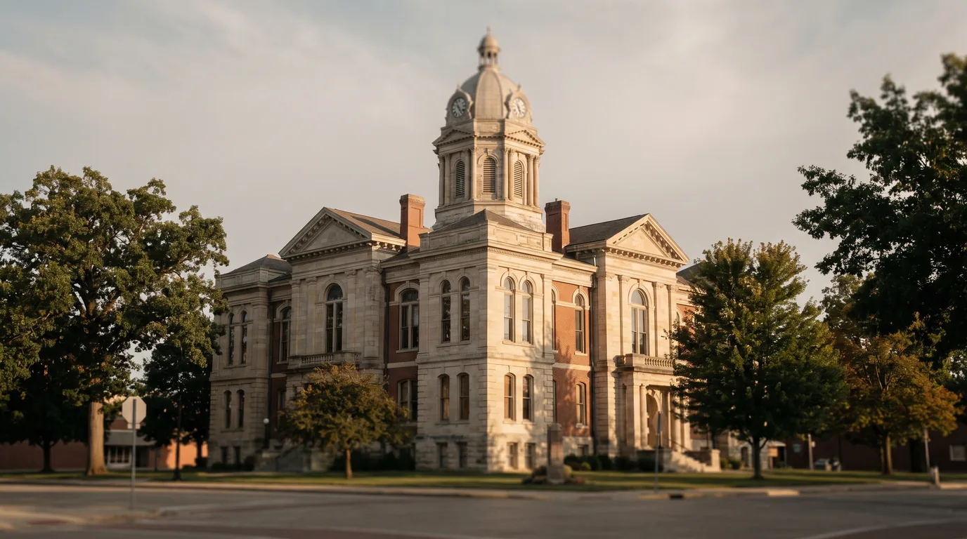 The exterior of a county courthouse in Illinois, illustrating a guide to attending court in Will County
